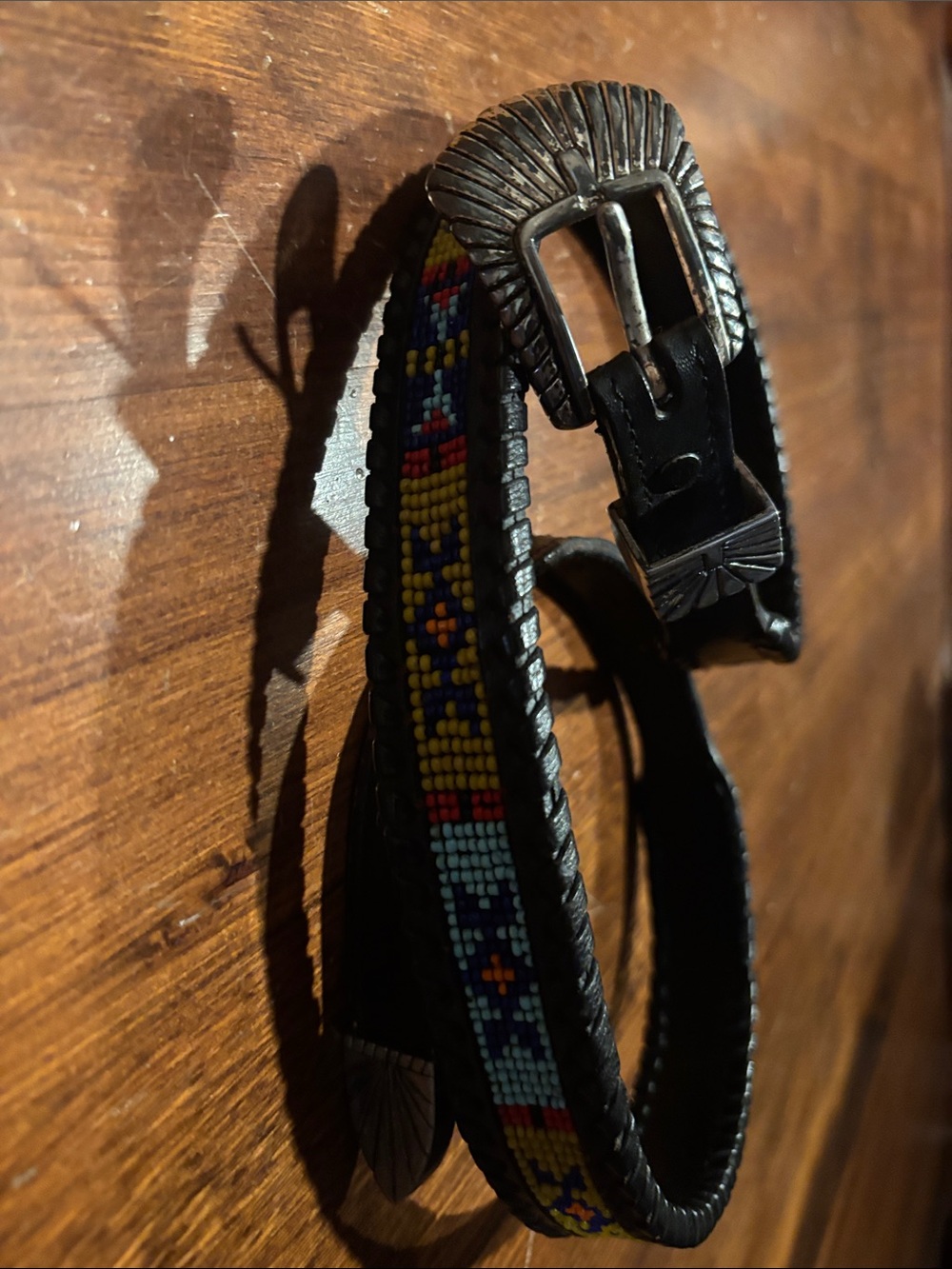 Women’s black western belt. Beaded. By Dos Amigos made in Mexico.